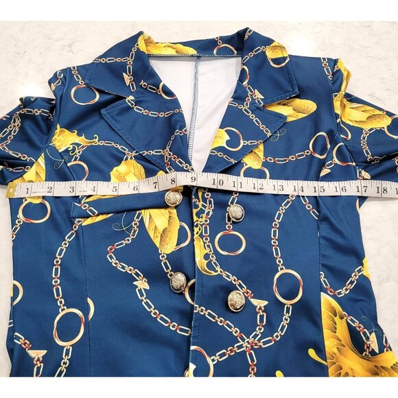 Shein Blue & Gold Floral Butterfly & Chain Print Blazer Jacket Size S - Picture 13 of 15